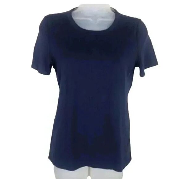 Banana Republic Women's Navy Polyester Fitted Short Sleeve Zip Back Shirt - Picture 2 of 7